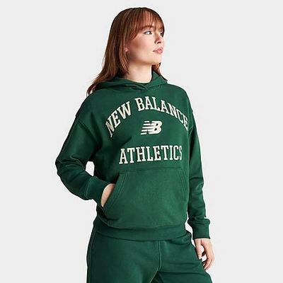 Shop New Balance Women's Varsity Oversized Fleece Hoodie In Green