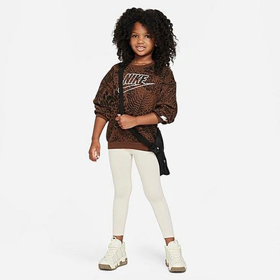 Shop Nike Girls' Little Kids' Home Swoosh Home Crew Set In Brown/pale Ivory