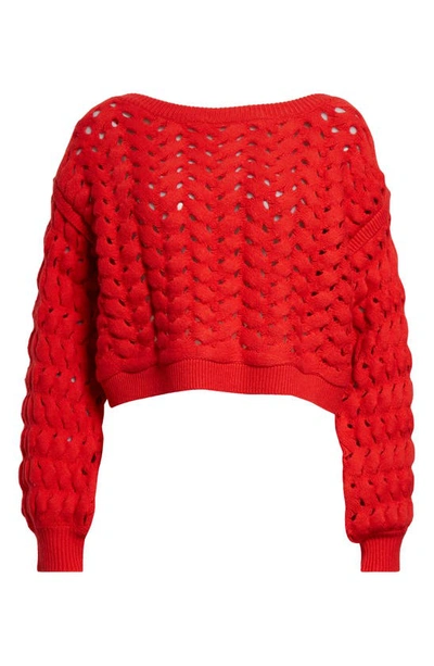 Shop Alice And Olivia Allene Cable Stitch Cotton & Wool Blend Sweater In Bright Ruby