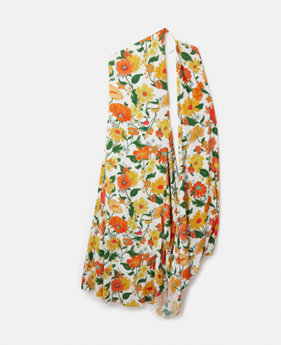 Shop Stella Mccartney Lady Garden Print One-shoulder Cape Gown In Orange Multicolour