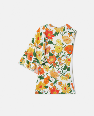 Shop Stella Mccartney Lady Garden Print One-sleeve Top In Orange Multicolour