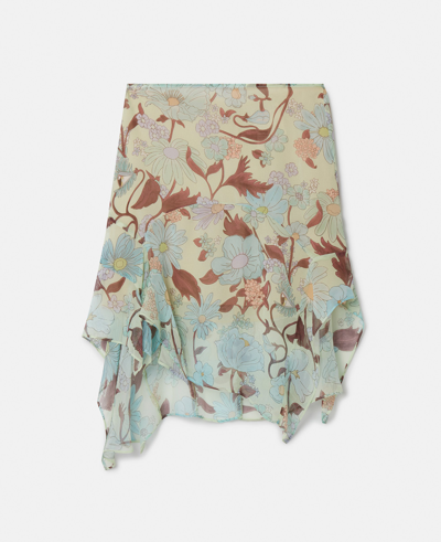 Shop Stella Mccartney Lady Garden Print Silk Chiffon Skirt In Mint Multicolour