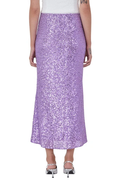 Endless Rose Women's Sequins Front Slit Midi Skirt In Purple