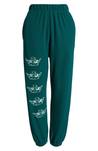 Shop Boys Lie Rising Angels Embroidered Thermal Graphic Sweatpants In Green