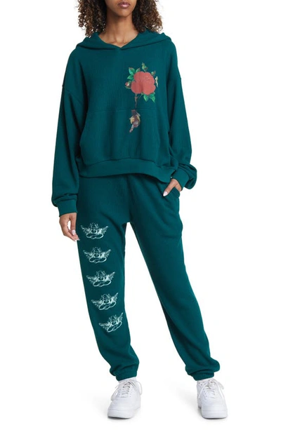 Shop Boys Lie Rising Angels Embroidered Thermal Graphic Sweatpants In Green