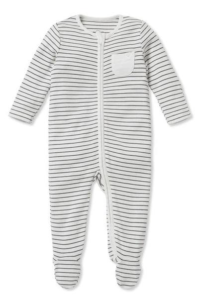 Mori Stripe Fitted One-piece Pajamas In Gray Stripe
