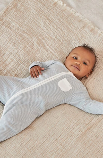 Mori Clever Zip Footie In Blue Stripe