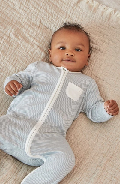 Mori Clever Zip Footie In Blue Stripe