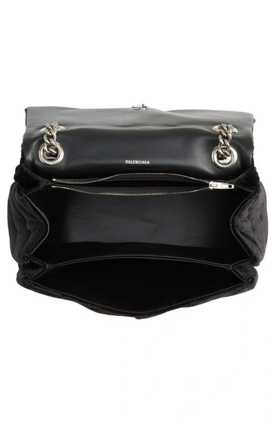Shop Balenciaga Medium Crush Quilted Velvet Crossbody Bag In Black