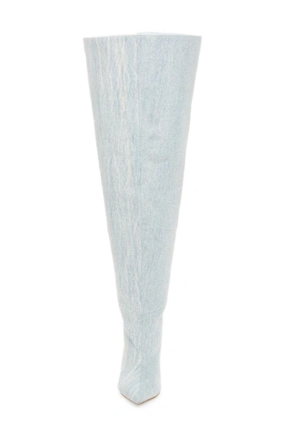 Azalea Wang Amby Pointed Toe Denim Boot In Denim
