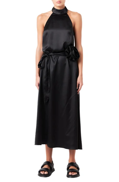 Shop Grey Lab Halter Satin Dress In Black