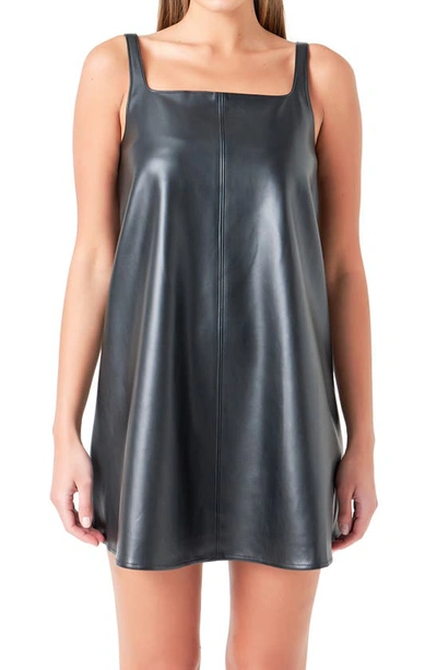 Shop Grey Lab Square Neck Faux Leather Minidress In Black