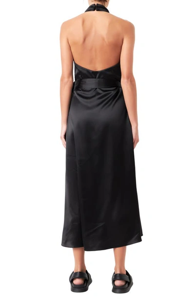 Shop Grey Lab Halter Satin Dress In Black