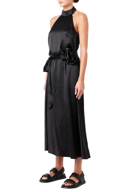 Shop Grey Lab Halter Satin Dress In Black
