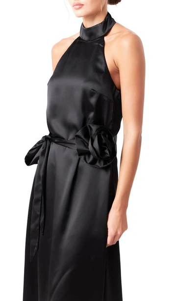 Grey Lab Women's Satin Halter Maxi Dress In Black