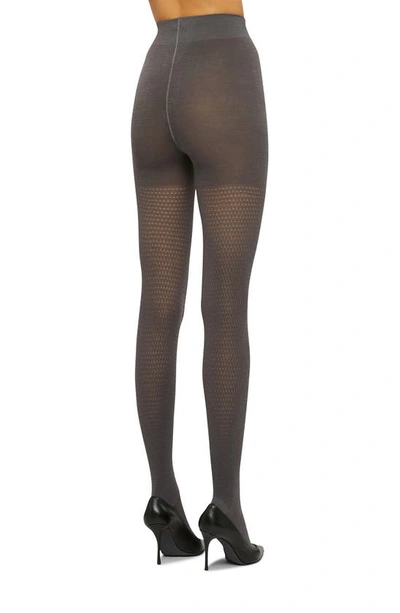 Shop Wolford Openwork Jacquard Tights In Titanium