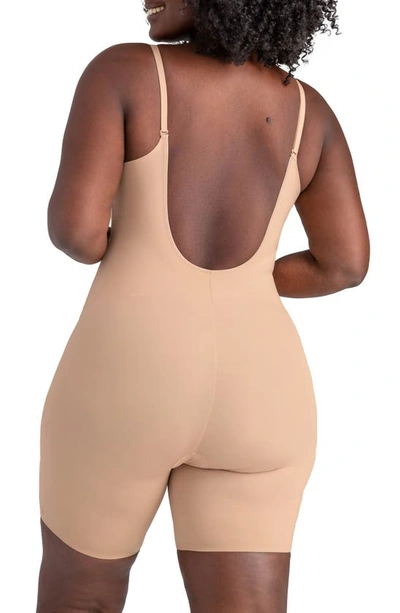 Shop Honeylove Low Back Mid Thigh Bodysuit In Sand