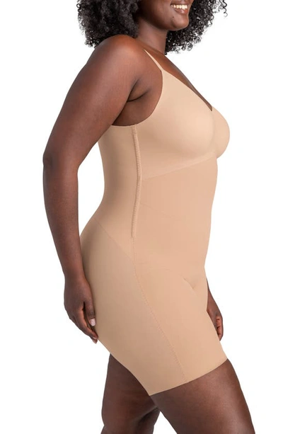 Shop Honeylove Low Back Mid Thigh Bodysuit In Sand