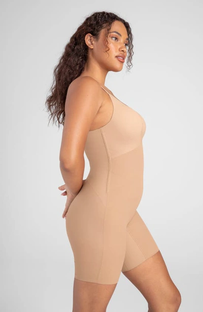 Shop Honeylove Low Back Mid Thigh Bodysuit In Sand