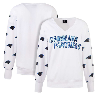 Shop Cuce White Carolina Panthers Sequin Fleece V-neck T-shirt