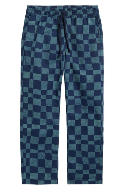 Shop Vans Range Relaxed Fit Checkerboard Cotton Drawstring Pants In North Atlantic-dress Blues