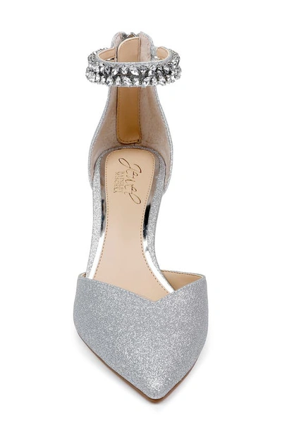 Shop Jewel Badgley Mischka Maya Ankle Strap Pointed Toe Pump In Silver
