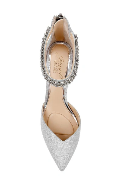 Shop Jewel Badgley Mischka Maya Ankle Strap Pointed Toe Pump In Silver