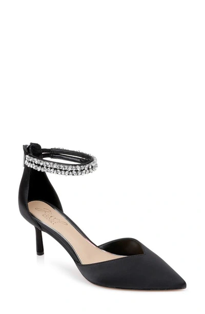 Shop Jewel Badgley Mischka Maya Ankle Strap Pointed Toe Pump In Black