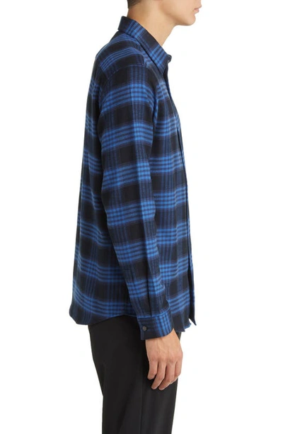 Shop Theory Irving Plaid Cotton Flannel Button-up Shirt In Blueberry Multi