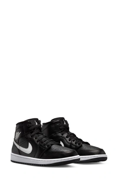 Shop Jordan Air  1 Mid Basketball Sneaker In Black/ White/ Black