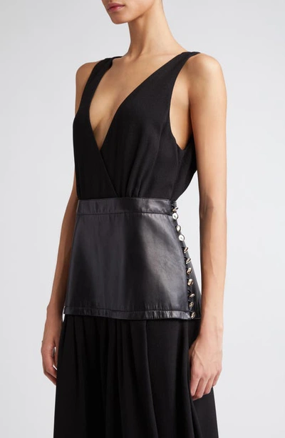 Shop Proenza Schouler Viviane Sleeveless Crepe Dress With Leather Panel In Black