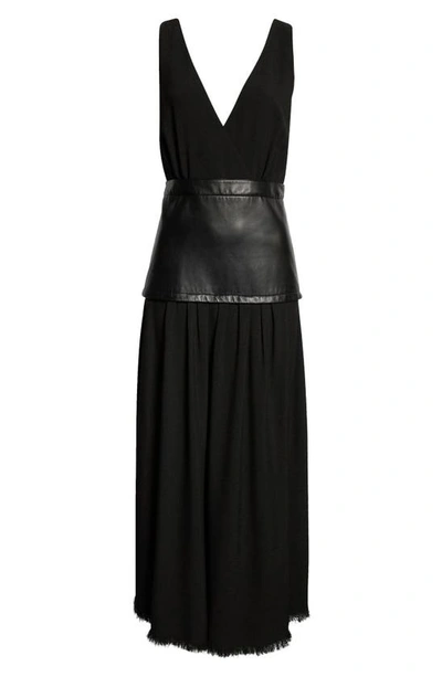 Shop Proenza Schouler Viviane Sleeveless Crepe Dress With Leather Panel In Black
