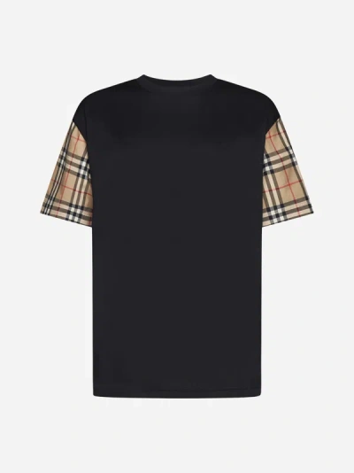 Shop Burberry Carrick Check Cotton T-shirt In Black