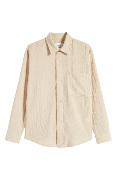 Shop Nn07 Adwin 5366 Puckered Wool Blend Button-up Shirt Jacket In Ecru