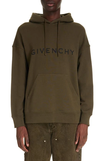 Shop Givenchy Slim Fit Logo Graphic Hoodie In Khaki