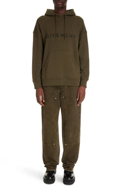 Shop Givenchy Slim Fit Logo Graphic Hoodie In Khaki