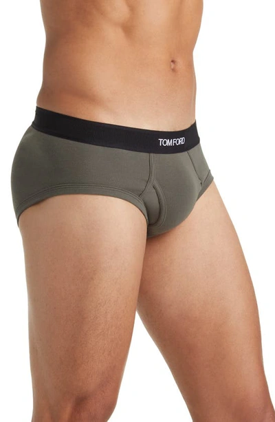 Shop Tom Ford Cotton Stretch Jersey Briefs In Military Green