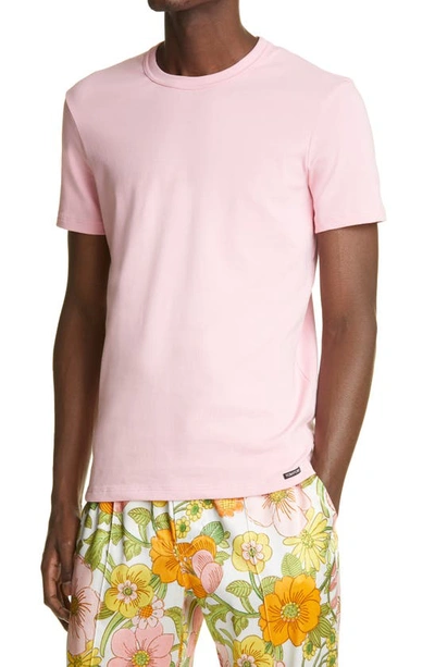 Shop Tom Ford Cotton Jersey Crewneck T-shirt In Pale Pink