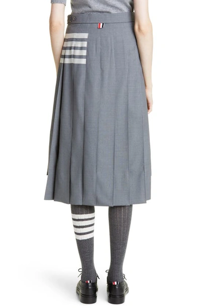 Thom Browne Gray Plain Weave 4-bar Pleated Midi Skirt In Medium Grey