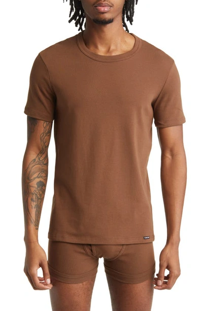 Shop Tom Ford Cotton Jersey Crewneck T-shirt In Light Brown