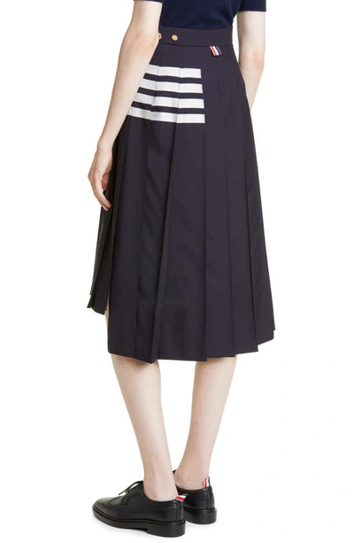 Shop Thom Browne Drop Back Pleated Wool Skirt In Navy