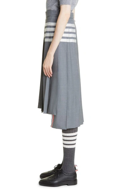 Thom Browne Gray Plain Weave 4-bar Pleated Midi Skirt In Medium Grey