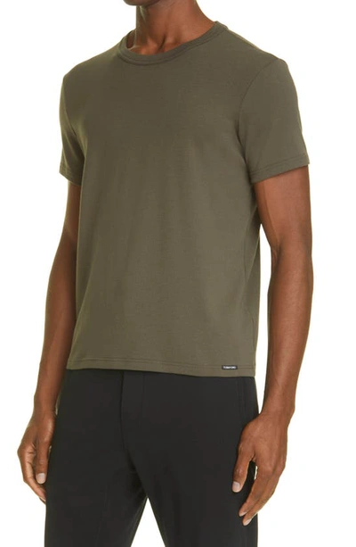 Shop Tom Ford Cotton Jersey Crewneck T-shirt In Military Green