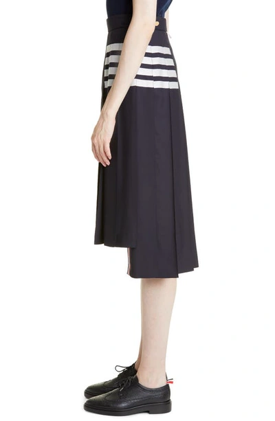 Shop Thom Browne Drop Back Pleated Wool Skirt In Navy