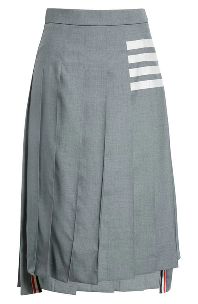 Thom Browne Gray Plain Weave 4-bar Pleated Midi Skirt In Medium Grey