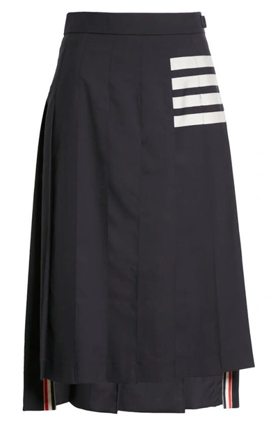 Shop Thom Browne Drop Back Pleated Wool Skirt In Navy