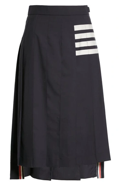 Thom Browne Drop Back Pleated Wool Skirt In Navy