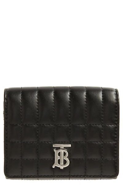 Shop Burberry Lola Quilted Leather Trifold Wallet In Black / Palladio