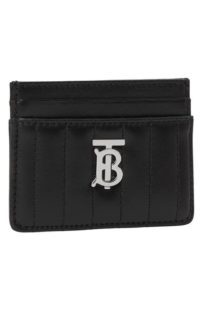 Shop Burberry Lola Quilted Leather Card Case In Black / Palladio