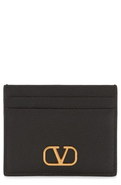 Shop Valentino Vlogo Signature Leather Card Case In 0no Nero
